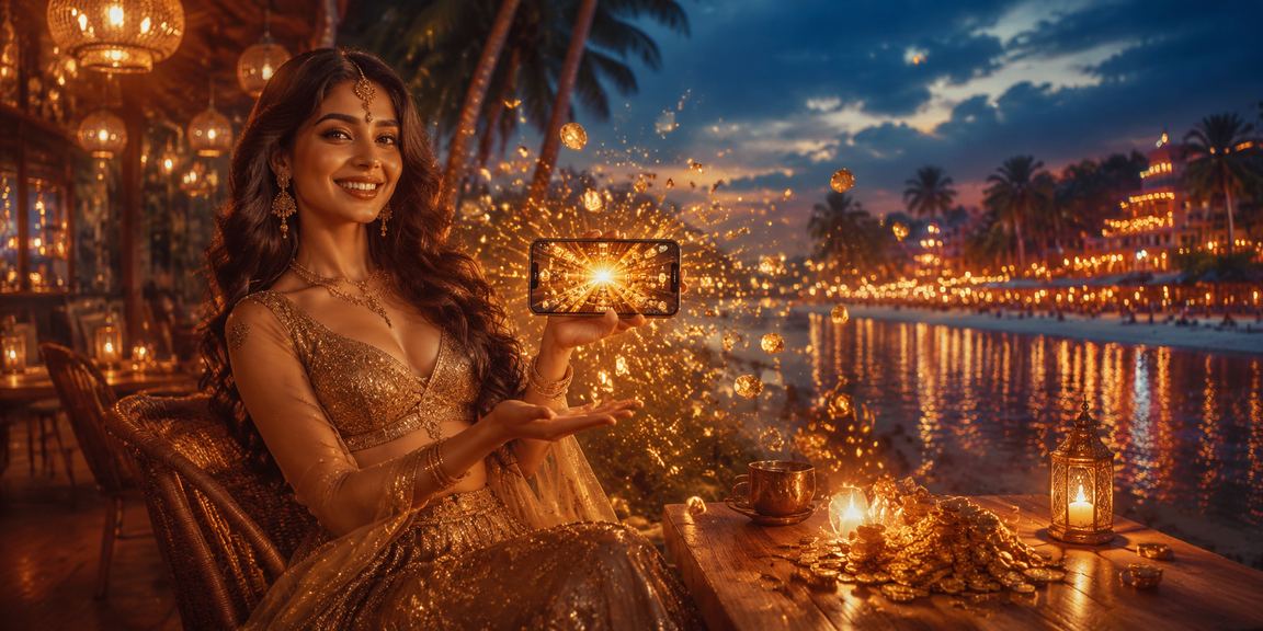 Player enjoying Aviator betting game on mobile at Goa beach