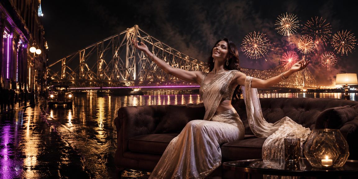 Kolkata Howrah Bridge view with slots players enjoying online casino games